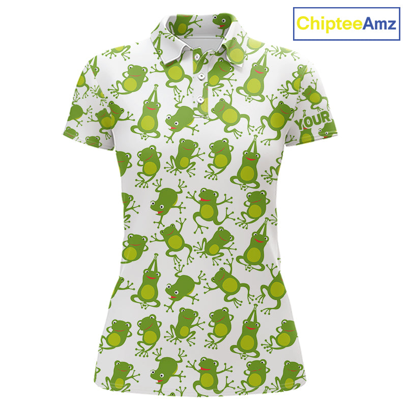 Funny Green Frog pattern Womens Golf polo shirts Custom golf attire for ladies, gift for golfers NQS11285