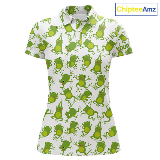 Funny Green Frog pattern Womens Golf polo shirts Custom golf attire for ladies, gift for golfers NQS11285