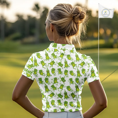 Funny Green Frog pattern Womens Golf polo shirts Custom golf attire for ladies, gift for golfers NQS11285