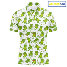 Load image into Gallery viewer, Funny Green Frog pattern Mens Golf polo shirts Custom golf attire for men, gift for golfers NQS11285