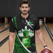 Load image into Gallery viewer, Black and Green St Patrick Day bowling Polo, Quarter Zip shirts for men Custom Team bowling jerseys NQS9403