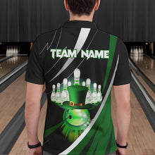 Load image into Gallery viewer, Black and Green St Patrick Day bowling Polo, Quarter Zip shirts for men Custom Team bowling jerseys NQS9403