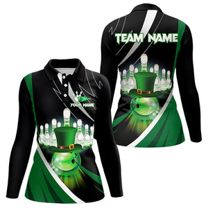 Black and Green St Patrick Day bowling Polo, Quarter Zip shirts for Women Custom Team bowling jerseys NQS9403