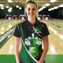 Load image into Gallery viewer, Black and Green St Patrick Day bowling Polo, Quarter Zip shirts for Women Custom Team bowling jerseys NQS9403