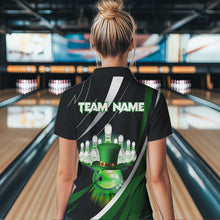 Load image into Gallery viewer, Black and Green St Patrick Day bowling Polo, Quarter Zip shirts for Women Custom Team bowling jerseys NQS9403