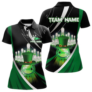 Black and Green St Patrick Day bowling Polo, Quarter Zip shirts for Women Custom Team bowling jerseys NQS9403