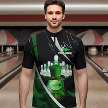 Load image into Gallery viewer, Black and Green St Patrick Day bowling Polo, Quarter Zip shirts for men Custom Team bowling jerseys NQS9403