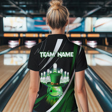 Load image into Gallery viewer, Black and Green St Patrick Day bowling Polo, Quarter Zip shirts for Women Custom Team bowling jerseys NQS9403