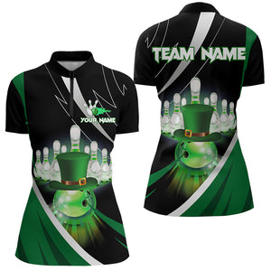 Black and Green St Patrick Day bowling Polo, Quarter Zip shirts for Women Custom Team bowling jerseys NQS9403