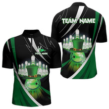 Load image into Gallery viewer, Black and Green St Patrick Day bowling Polo, Quarter Zip shirts for men Custom Team bowling jerseys NQS9403