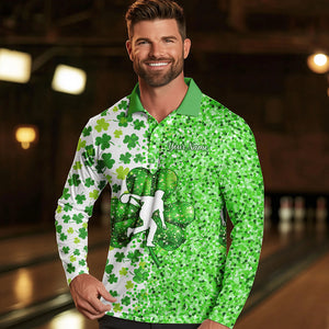 Green glitter shamrock clover Bowling shirts for Men custom St Patrick day Bowling Team Jerseys NQS9463