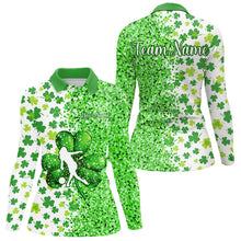 Load image into Gallery viewer, Green glitter shamrock clover Bowling shirts for Women custom St Patrick day Bowling Team Jerseys NQS9463