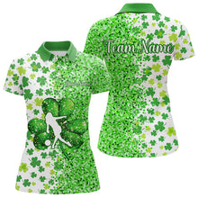 Load image into Gallery viewer, Green glitter shamrock clover Bowling shirts for Women custom St Patrick day Bowling Team Jerseys NQS9463