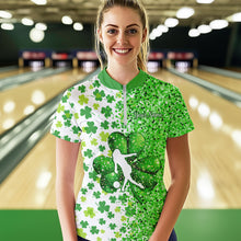Load image into Gallery viewer, Green glitter shamrock clover Bowling shirts for Women custom St Patrick day Bowling Team Jerseys NQS9463