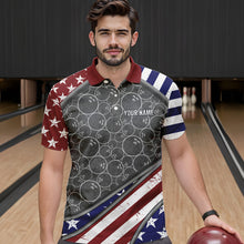 Load image into Gallery viewer, American Flag Gray Camo Bowling Polo, Quarter Zip shirts for men Custom patriotic Team bowling jerseys NQS9404