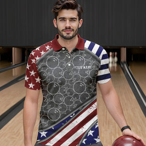 American Flag Gray Camo Bowling Polo, Quarter Zip shirts for men Custom patriotic Team bowling jerseys NQS9404