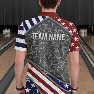 American Flag Gray Camo Bowling Polo, Quarter Zip shirts for men Custom patriotic Team bowling jerseys NQS9404