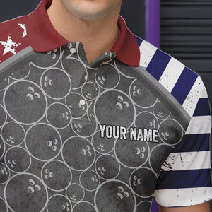 American Flag Gray Camo Bowling Polo, Quarter Zip shirts for men Custom patriotic Team bowling jerseys NQS9404