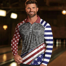 Load image into Gallery viewer, American Flag Gray Camo Bowling Polo, Quarter Zip shirts for men Custom patriotic Team bowling jerseys NQS9404