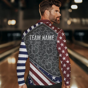 American Flag Gray Camo Bowling Polo, Quarter Zip shirts for men Custom patriotic Team bowling jerseys NQS9404