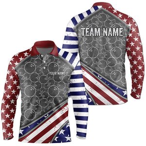 American Flag Gray Camo Bowling Polo, Quarter Zip shirts for men Custom patriotic Team bowling jerseys NQS9404