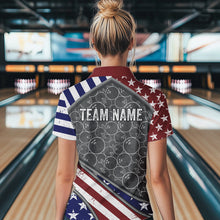 Load image into Gallery viewer, American Flag Gray Camo Bowling Polo, Quarter Zip shirt for Women Custom patriotic Team bowling jersey NQS9404