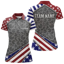 Load image into Gallery viewer, American Flag Gray Camo Bowling Polo, Quarter Zip shirt for Women Custom patriotic Team bowling jersey NQS9404