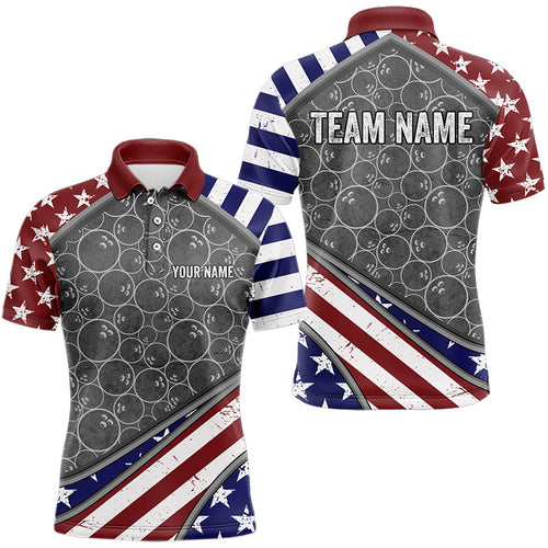 American Flag Gray Camo Bowling Polo, Quarter Zip shirts for men Custom patriotic Team bowling jerseys NQS9404