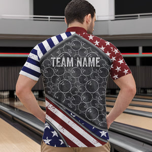 American Flag Gray Camo Bowling Polo, Quarter Zip shirts for men Custom patriotic Team bowling jerseys NQS9404