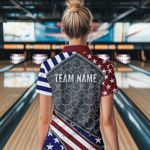 American Flag Gray Camo Bowling Polo, Quarter Zip shirt for Women Custom patriotic Team bowling jersey NQS9404