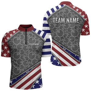 American Flag Gray Camo Bowling Polo, Quarter Zip shirts for men Custom patriotic Team bowling jerseys NQS9404