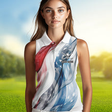 Load image into Gallery viewer, Red, White and Blue American flag Women sleeveless polo shirt Customize patriotic Ladies golf wear NQS9406