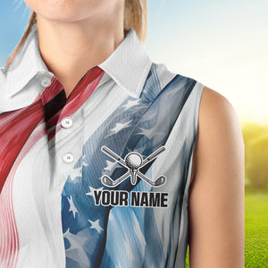 Red, White and Blue American flag Women sleeveless polo shirt Customize patriotic Ladies golf wear NQS9406