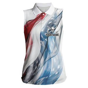 Red, White and Blue American flag Women sleeveless polo shirt Customize patriotic Ladies golf wear NQS9406