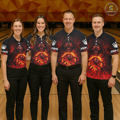 Black And Red Flame Skull Reaper Men's Bowling Shirts, Personalized bowling outfit men bowling jersey NQS11491