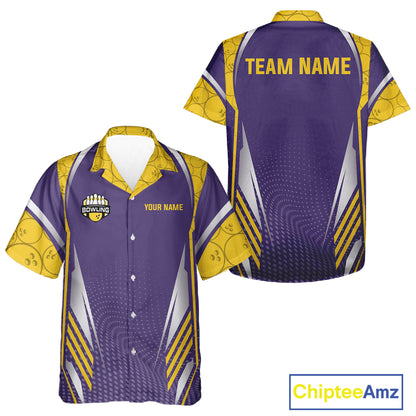 Purple And Yellow Custom Hawaiian bowling shirts, Personalized bowling outfit team bowling jersey NQS11493