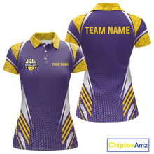 Load image into Gallery viewer, Purple And Yellow Custom bowling shirts for Women, Personalized bowling outfit team bowling jersey NQS11493
