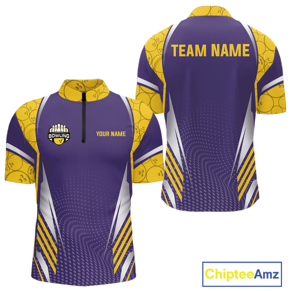 Purple And Yellow Custom bowling shirts for men, Personalized bowling outfit men team bowling jersey NQS11493