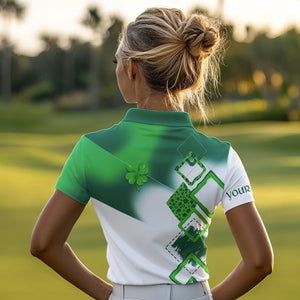 Womens golf polo shirt custom name green clover St Patrick day golf shirts, golfing gifts NQS4741