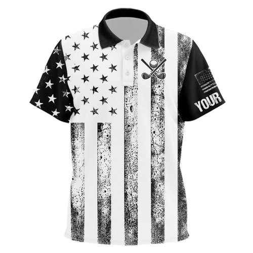 Personalized Black & White American Flag Retro Kid golf polo shirt Custom Patriotic Kid golf top NQS9568
