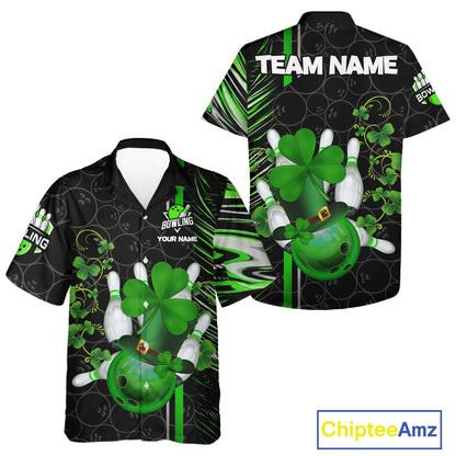 Black and Green Camo Bowling Hawaiian shirt Custom St Patrick Shamrock Lucky Team bowling Jersey NQS11671