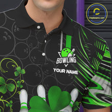 Load image into Gallery viewer, Black and Green Camo Bowling shirts for Men Custom St Patrick Shamrock Lucky Team bowling Jersey NQS11671