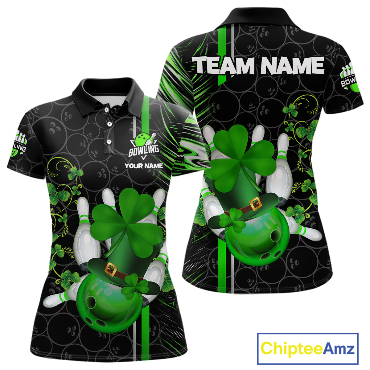 Black and Green Camo Bowling shirts for Women Custom St Patrick Shamrock Lucky Team bowling Jersey NQS11671