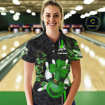 Black and Green Camo Bowling shirts for Women Custom St Patrick Shamrock Lucky Team bowling Jersey NQS11671
