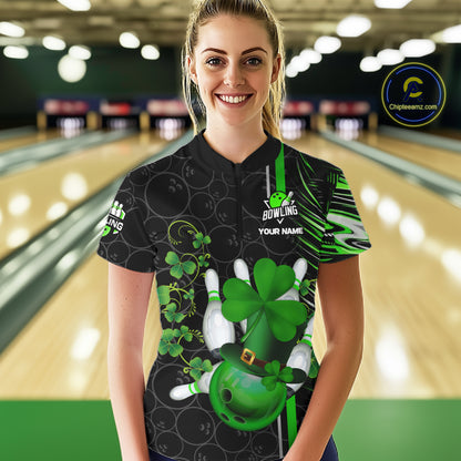 Black and Green Camo Bowling shirts for Women Custom St Patrick Shamrock Lucky Team bowling Jersey NQS11671