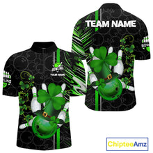 Load image into Gallery viewer, Black and Green Camo Bowling shirts for Men Custom St Patrick Shamrock Lucky Team bowling Jersey NQS11671