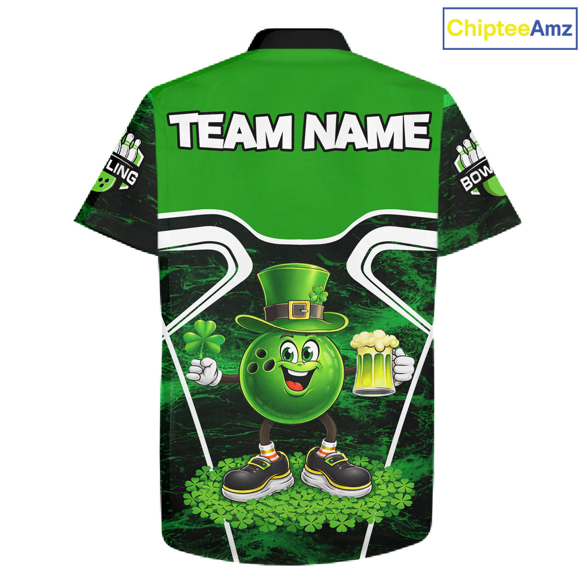 Funny Bowling and Beer Green Shamrock Bowling Hawaiian shirt Custom St Patrick Team bowling Jerseys NQS11672