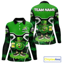 Load image into Gallery viewer, Funny Bowling and Beer Green Shamrock Bowling shirts for Women Custom St Patrick Team bowling Jerseys NQS11672
