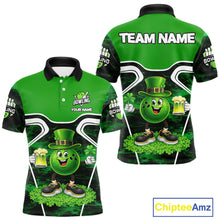 Load image into Gallery viewer, Funny Bowling and Beer Green Shamrock Bowling shirts for Men Custom St Patrick Team bowling Jerseys NQS11672