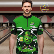 Load image into Gallery viewer, Funny Bowling and Beer Green Shamrock Bowling shirts for Men Custom St Patrick Team bowling Jerseys NQS11672